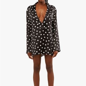 WeWoreWhat Caftan Oversized Polka Dot Shirtdress Black